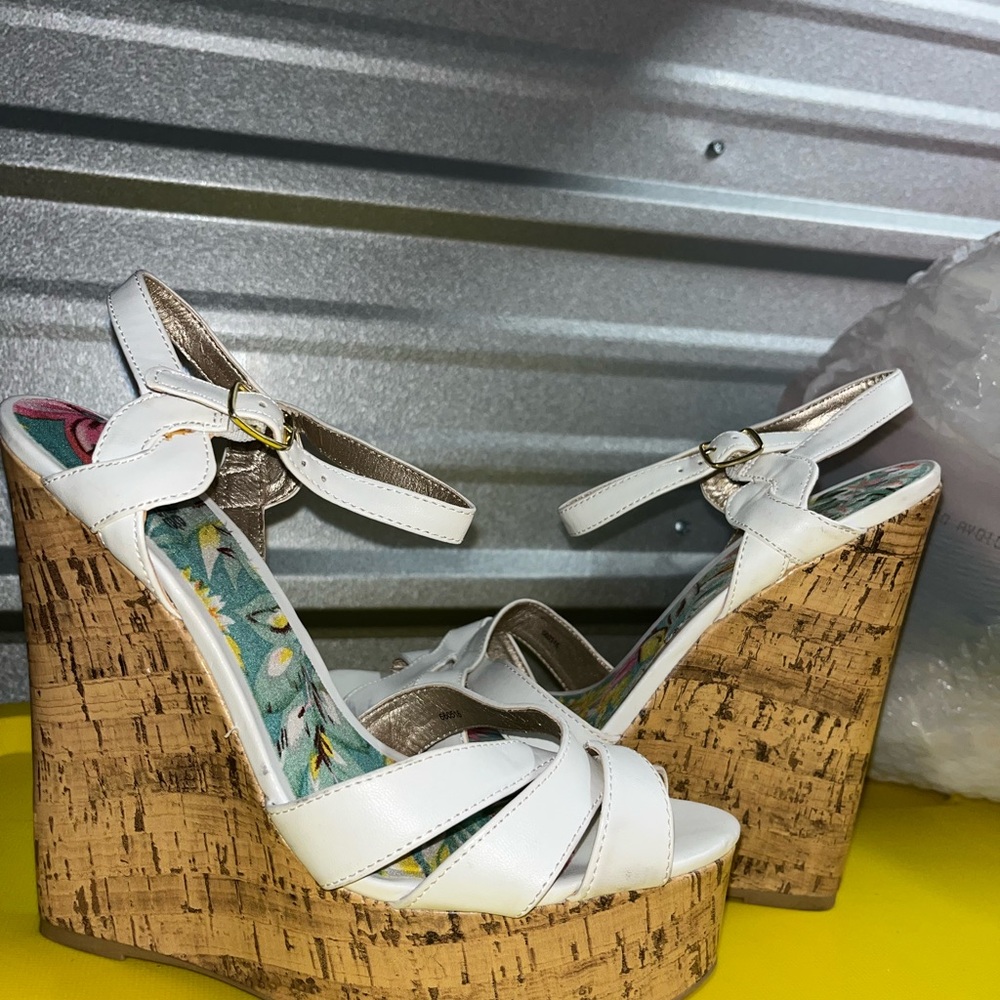 Charlotte Russe White Cork Wedge Sandals